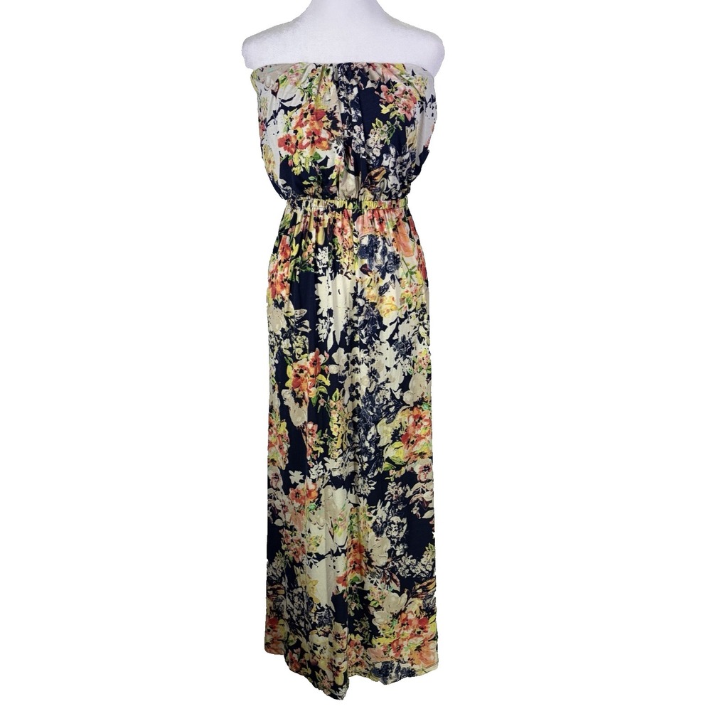 Trixxi Strapless Maxi Dress Size S Blue Floral Boho Bohemian Festival Fairy Chic